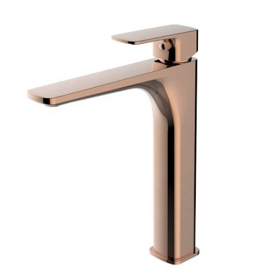 High quality deck mounted single handle square tall basin mixer faucet in gold